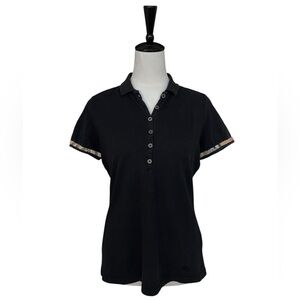 Burberry Brit Black Polo Shirt Nova Check Sleeve Trim Women’s Small (Tagged L)